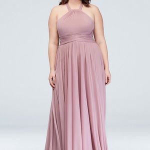 High-Neck Mesh Bridesmaid Dress With Full Skirt